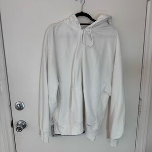 White Aritzia TNA Terry Fleece Boyfriend Fit Zip-Up Hoodie Size XL